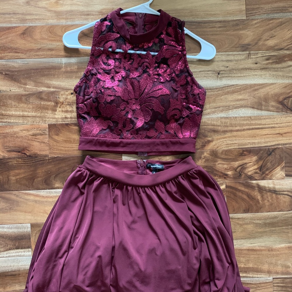 Two Piece Burgundy Homecoming Dress